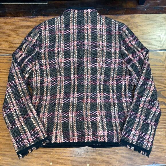 VINTAGE Womens Size 12 Plaid Tweed Blazer Top Fringe Tartan Fundamental Things - Picture 9 of 12